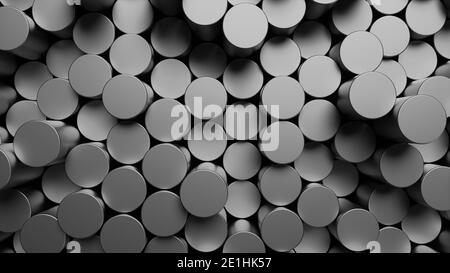 Superficie rotonda a mosaico con cilindri metallici. Foto Stock