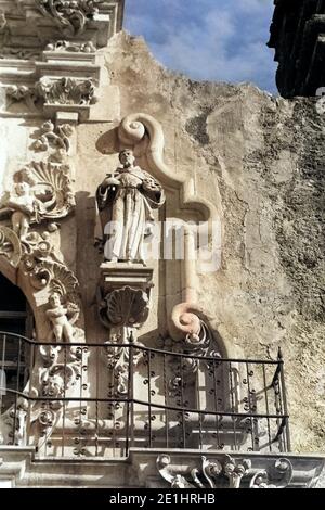 Missione di San Jose, Gegr. 1720, anikanische Steinplastik und spanisch-koloniale Baukunst, 1964. Missione San Jose, fondata nel 1720, pietra americana sculpura e coloniale spagnola architettura, 1964. Foto Stock