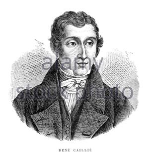 Auguste René Caillié ritratto, 1799 – 1838, è stato un esploratore francese del continente africano, illustratore d'epoca del 1892 Foto Stock