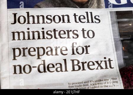 Boris 'Johnson dice ai ministri di prepararsi per il Guardian della Brexit no-deal Prima pagina notizia del 11 dicembre 2020 a Londra Inghilterra Regno Unito Foto Stock