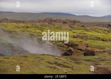 Area geotermica di Hveravellir vicino alla rotta F35 in Islanda Foto Stock