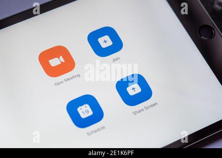 App di videoconferenza zoom sull'iPad Foto Stock