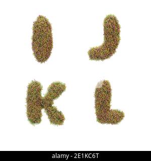 Rappresentazione 3D dell'alfabeto di lettere ricoperto di erba e molla Fiori - lettere i-L Foto Stock