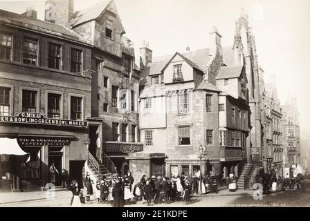 Fotografia d'annata del XIX secolo: John Knox House Edimburgo, Scozia, circa 1890. Foto Stock