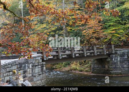 Attraversamento di ponti all'interno del Great Smoky Mountains National Park, stagione autunnale. Questa foto è vicino alla zona di Bryson City. Foto Stock