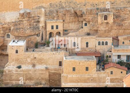 La Santa Lavra di San Sabbas, conosciuta in Syriac come Mar Saba è un monastero greco-ortodosso che domina la Valle di Kidron, a metà strada tra Foto Stock