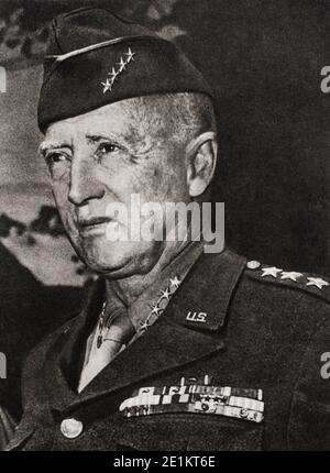 Ritratto di George Smith Patton Jr (1885 - 1945) un generale dell'esercito degli Stati Uniti che ha comandato la U.S. Settimo esercito in teatro mediterraneo Foto Stock