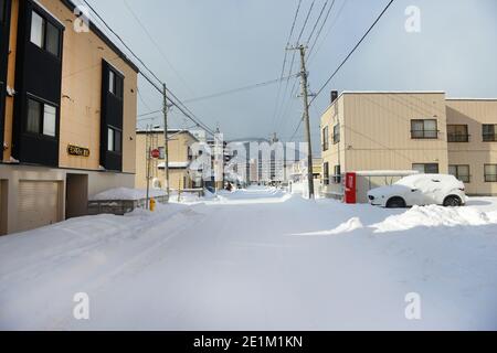 Sapporo coperto di neve. Foto Stock