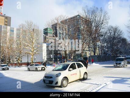 Sapporo coperto di neve. Foto Stock