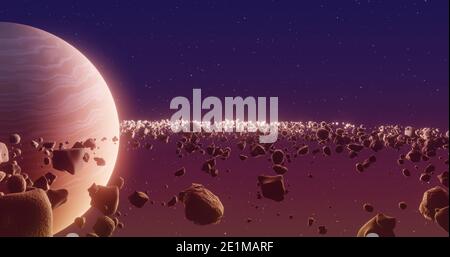 Pianeta Saturno o Giove primo piano con rocce anello. illustrazione 3d Foto Stock