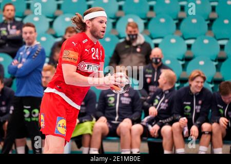 Kolding, Danimarca. 07 gennaio 2021. Mikkel Hansen (24) della Danimarca ha visto nella prova partita tra Danimarca e Norvegia alla Sydbank Arena di Kolding. (Photo Credit: Gonzales Photo/Alamy Live News Foto Stock