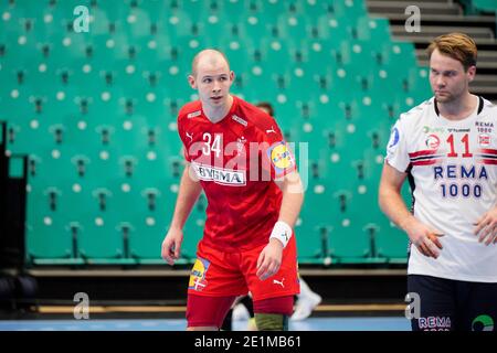 Kolding, Danimarca. 07 gennaio 2021. Simon Hald (34) di Danimarca ha visto nella prova partita tra Danimarca e Norvegia alla Sydbank Arena di Kolding. (Photo Credit: Gonzales Photo/Alamy Live News Foto Stock