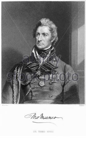 Il ritratto del maggiore generale Sir Thomas Munro, 1761 – 1827, è stato un soldato scozzese e amministratore coloniale, illustrazione d'epoca del 1863 Foto Stock