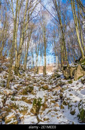 Monti Sabini (Rieti, Italia) - le montagne innevate della provincia di Rieti, Sabina, vicino al Monte Terminillo e al Tevere. Qui Pizzuto Foto Stock