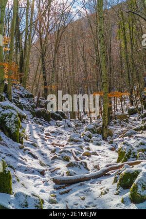 Monti Sabini (Rieti, Italia) - le montagne innevate della provincia di Rieti, Sabina, vicino al Monte Terminillo e al Tevere. Qui Pizzuto Foto Stock