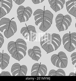 Monstera bianco e nero disegno a mano senza cuciture Foto Stock