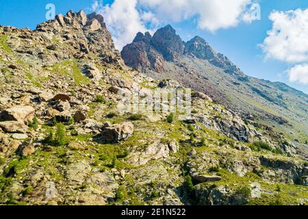 Valmalenco (IT), Panoramica aerea dal Rifugio Bosio mt. 2086 Foto Stock
