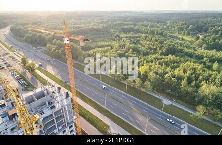 Costruzione casa a tema. Costruire nuovo appartamento vista aerea Foto Stock