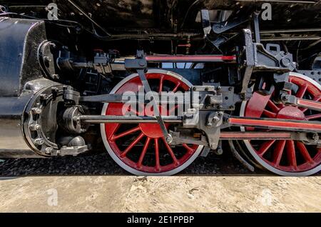 Primo piano di una vecchia locomotiva a vapore Foto Stock