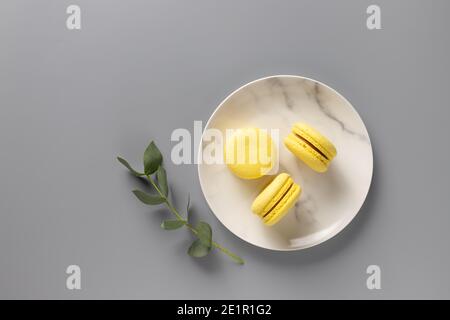 Colore dell'anno 2021. Macaroni francesi dolci su piatto Foto Stock