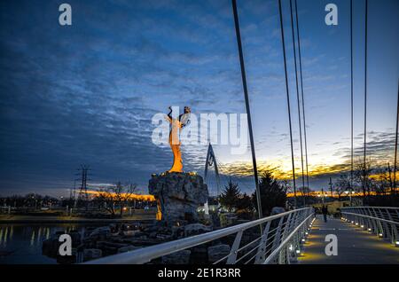 Statua dei nativi americani a Wichita, Kansas Foto Stock