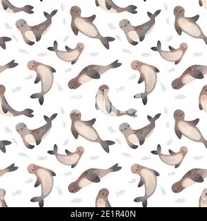 Ripetizione senza giunture. Illustrazione acquerello con guarnizione cute su sfondo bianco Foto Stock