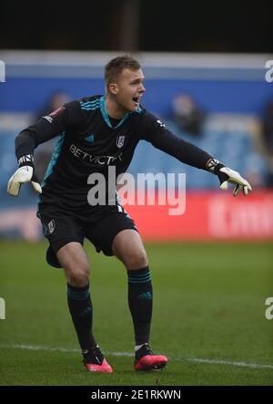 Londra, Regno Unito. 09 gennaio 2021. Il portiere di Fulham Marek Rodak durante la partita della fa Cup al Kiyan Prince Foundation Stadium, Londra immagine di Daniel Hambury/Focus Images/Sipa USA 09/01/2021 Credit: Sipa USA/Alamy Live News Foto Stock