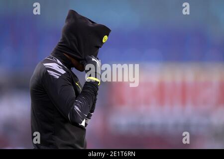 Lipsia, Germania. 09 gennaio 2021. Calcio: Bundesliga, RB Leipzig - Borussia Dortmund, Matchday 15 alla Red Bull Arena. Youssoufa Moukoko di Dortmund entra nello stadio. Credit: Jan Woitas/dpa/dpa-Zentralbild/dpa/Alamy Live News Foto Stock