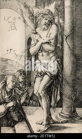 BERNOLAKOVO, SLOVACCHIA, 29 DICEMBRE 2016: Litografia di Gesù torturato (Ecce Homo) di Albert Dürer (1509) stampata in Germania (1928). Foto Stock