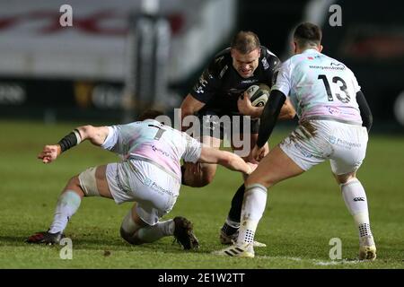 Newport, Regno Unito. 09 gennaio 2021. Jamie Roberts of the Dragons (c) in action.Guinness Pro14 Rugby, Dragons contro Ospreys Rugby alla Rodney Parade di Newport sabato 9 gennaio 2021. pic di Andrew Orchard/Andrew Orchard sports photography/Alamy Live news Credit: Andrew Orchard sports photography/Alamy Live News Foto Stock