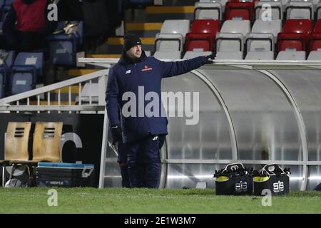 HARTLEPOOL, INGHILTERRA. JAM 9TH Joe Parkinson l'assistente manager di Hartlepool durante la partita della Vanarama National League tra Hartlepool United e Wealdstone a Victoria Park, Hartlepool sabato 9 gennaio 2021. (Credit: Mark Fletcher | MI News) Credit: MI News & Sport /Alamy Live News Foto Stock