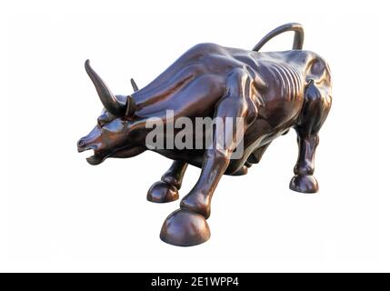 (Tracciato di ritaglio ) bull di bronzo isolato su sfondo bianco Foto Stock