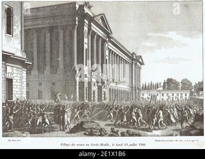 Pillage des armes du Garde Meuble à Paris le 13 juillet 1789 Foto Stock