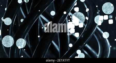 fibra ottica blu con punti luce rappresentazione 3d Foto Stock
