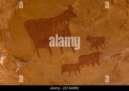 Pitture rupestri nel patrimonio mondiale dell'UNESCO, Ennedi Plateau, Ciad Foto Stock