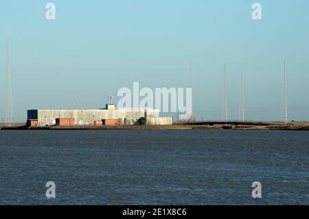 BBC World Service, trasmettitori e trasformatori, Orfordness, Suffolk, Inghilterra. Foto Stock