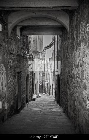 Un vicolo coperto nel villaggio di Montemerano vicino Manciano in provincia di Grosseto, Toscana, Italia Foto Stock