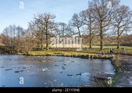 Stagni congelati a Hardwick Hall, Debyshire. Foto Stock