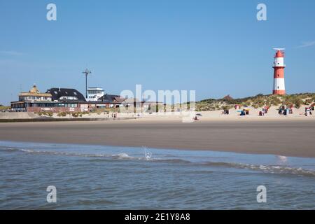 Faro elettrico di South Baeach wirth, Borkum Isola Frisone Est, frisia Est, bassa Sassonia, Germania, Europa Foto Stock