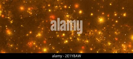 le particelle rosse e gialle illuminano lo sfondo scuro e basso illustrazione del rendering 3d Foto Stock