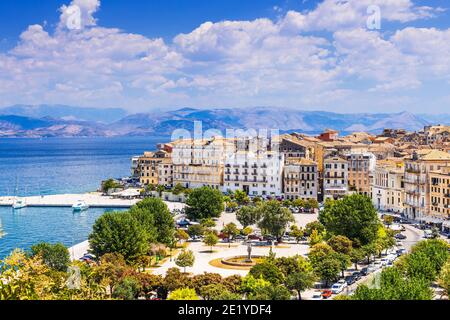 Corfu, Greece. Panoramic view of Old Town as seen from New Fortress. Foto Stock