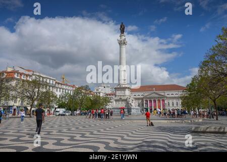 Saeule, Rossio-Platz, Altstadt, Lisbona, Portogallo Foto Stock