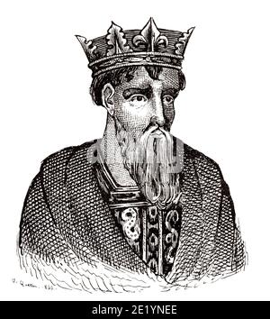 Ritratto di Robert il Pio, il saggio (670 - 1031). Re di Francia dal 996 al 1031. Casa di Capet, Capetians diretti o Casa di Francia. Storia della Francia, dal libro Atlas de la France 1842 Foto Stock