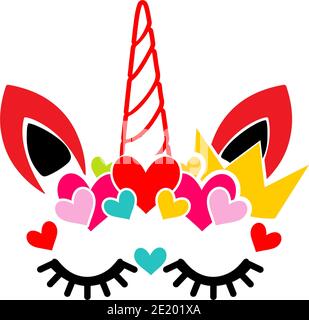 Unicorno di San Valentino su sfondo bianco, illustrazione vettoriale, adatto per la stampa Foto Stock