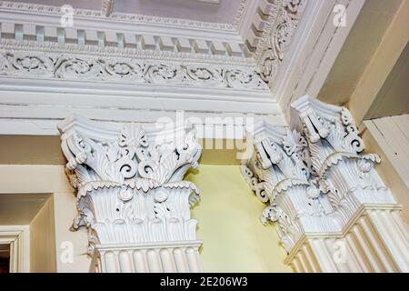 Alabama Demopolis Gaineswood Greek Revival Mansion 1861, dettaglio interno corona stampaggio cornice, casa storica, Foto Stock