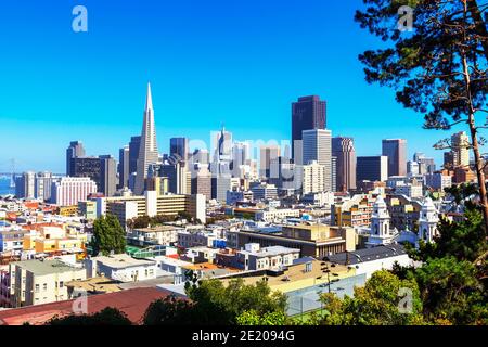 Skyline del quartiere finanziario, San Francisco, California, Stati Uniti Foto Stock