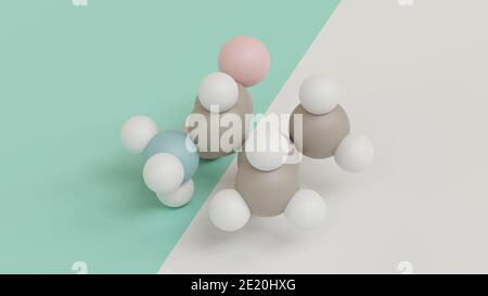 Molecola aminoacidica valina (l-valina, Val, V). Rendering 3D. Atomi indicati come sfere codificate per colore (rosa ossigeno, teal azoto, marrone carbonio, WH idrogeno Foto Stock