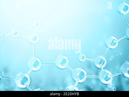 Modelli di struttura molecolare astratta su sfondo blu. Spazio per il testo. Modello di simulazione. rendering 3d Foto Stock