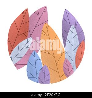 Piume colorate in finestra rotonda. Design festivo. Modello per i progetti. Foto Stock
