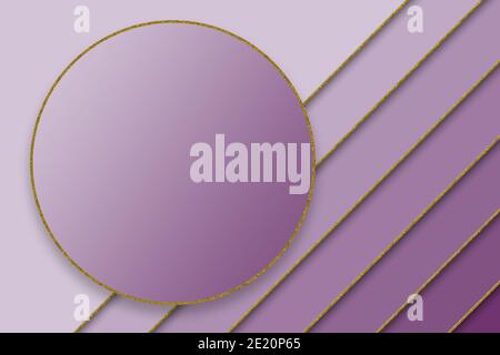 Immagine astratta di sfondo di strati diagonali di carta viola sovrapposta bordato con glitter oro con spazio per il testo Foto Stock